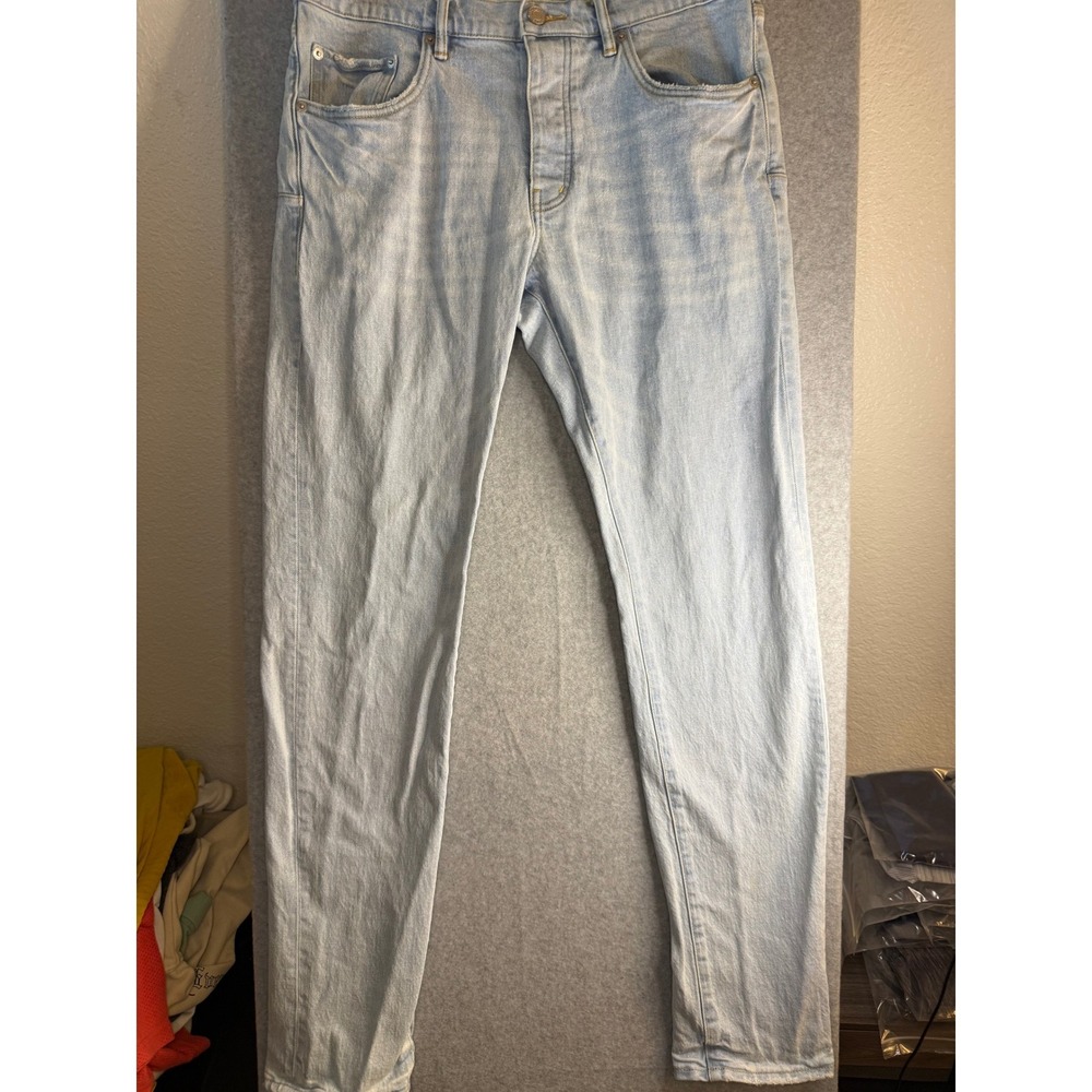 Purple Brand Mens Light Wash Slim Fit Distressed Denim Jeans Size 34 x 32